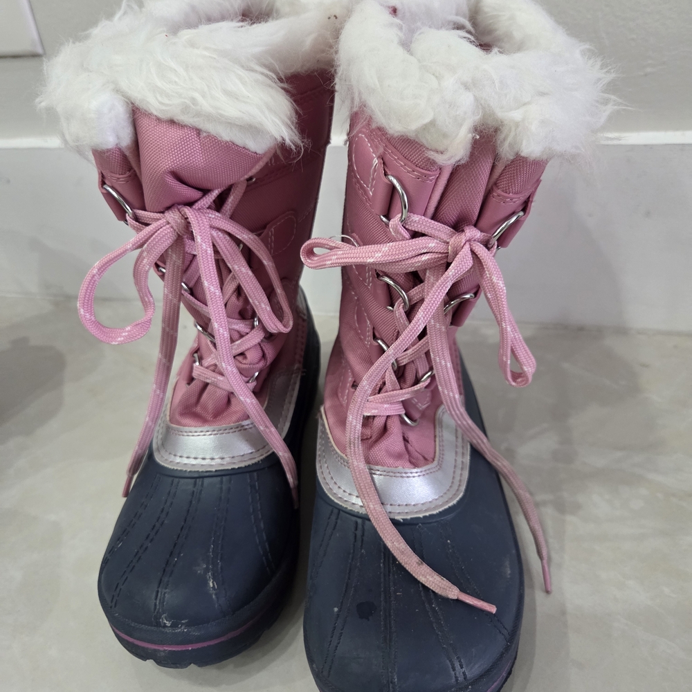 Pink and Gray Winter Boots with Faux Fur